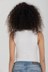Çizgili Crop Kadın Triko DESENSİZ BEYAZ