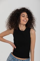 Çizgili Crop Kadın Triko SİYAH