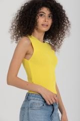 Çizgili Crop Kadın Triko SARI
