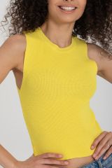 Çizgili Crop Kadın Triko SARI