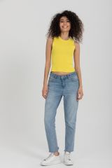 Çizgili Crop Kadın Triko SARI