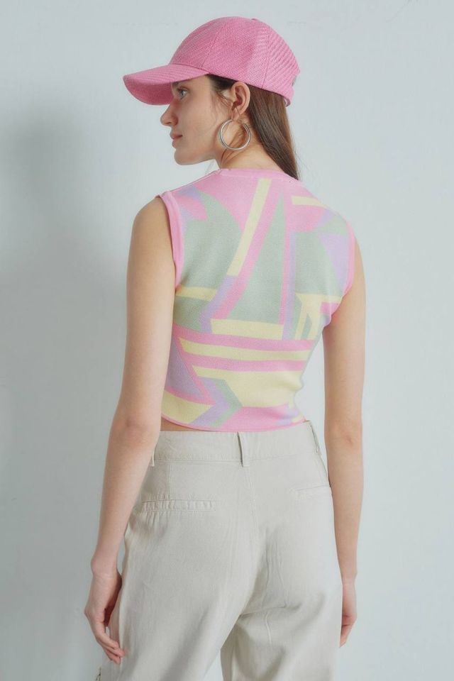 Çizgili Crop Kadın Triko RENKLİ