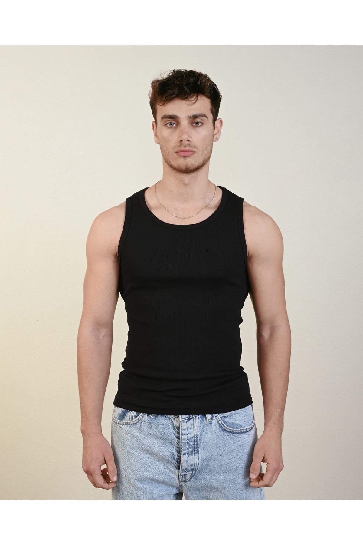 Slim Fit Esnek Erkek Spor Atlet SİYAH - M
