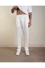 Unisex Örme Baggy Bol Eşofman Tarz Pantolon BEYAZ - XL