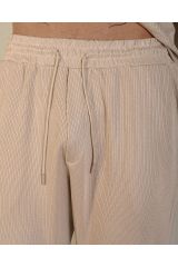 Unisex Örme Baggy Bol Eşofman Tarz Pantolon KREM - S
