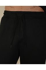 Unisex Örme Baggy Bol Eşofman Tarz Pantolon SİYAH - S
