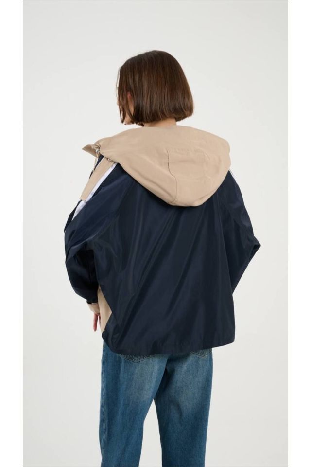 Şeritli Parka Oversize Kadın Yağmurluk