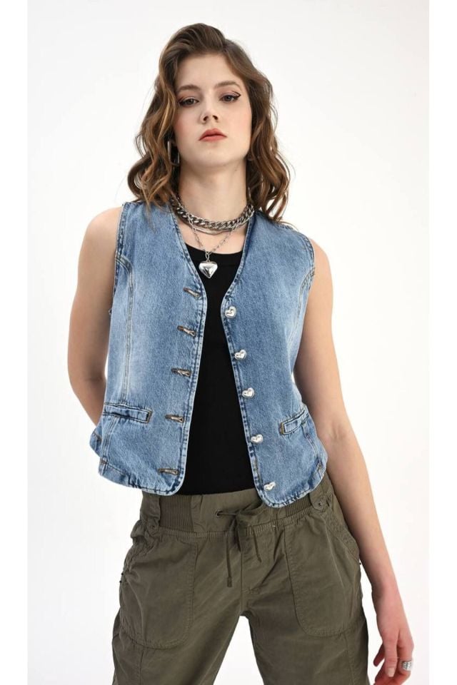 Heart Kolsuz Denim Ceket