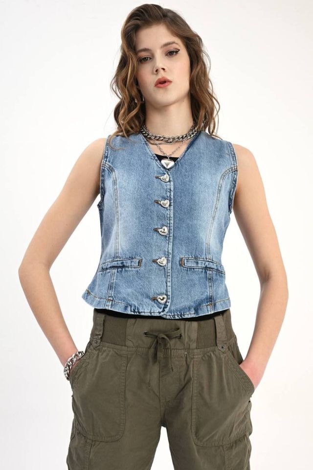 Heart Kolsuz Denim Ceket