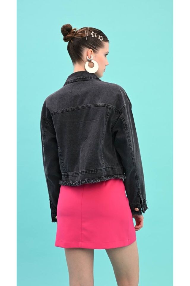 Taş İşlemeli Denim Kot Ceket
