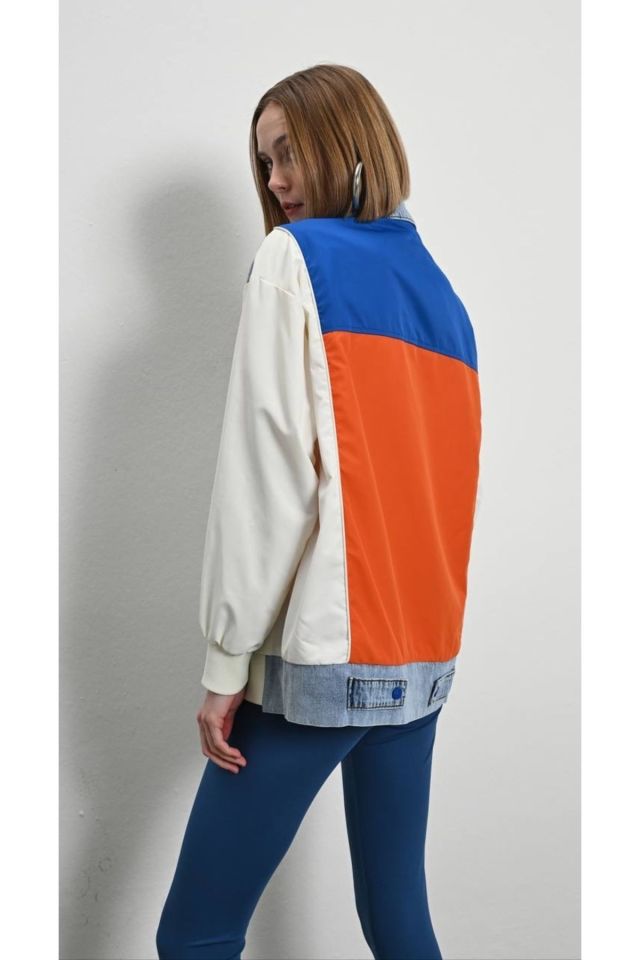 Mix Renkli Biyeli Kadın Oversize Ceket