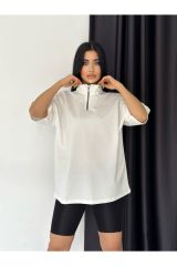 Fermuarlı Unisex Oversize Tshirt BEYAZ - M