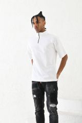 Fermuarlı Unisex Oversize Tshirt BEYAZ - M