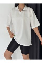 Fermuarlı Unisex Oversize Tshirt BEYAZ - M
