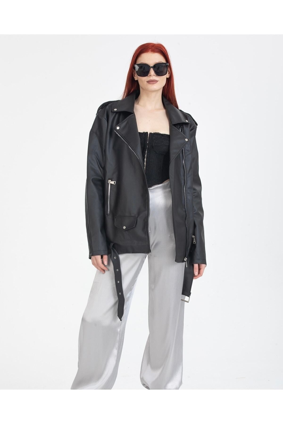 Kadın Oversize Uzun Ceket SİYAH - L