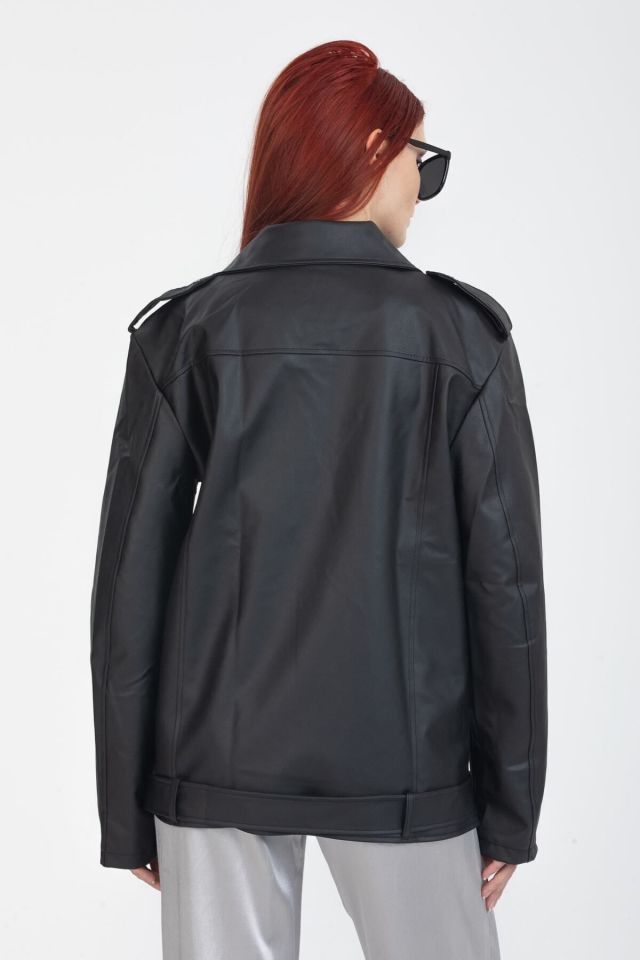 Kadın Oversize Uzun Ceket SİYAH - L