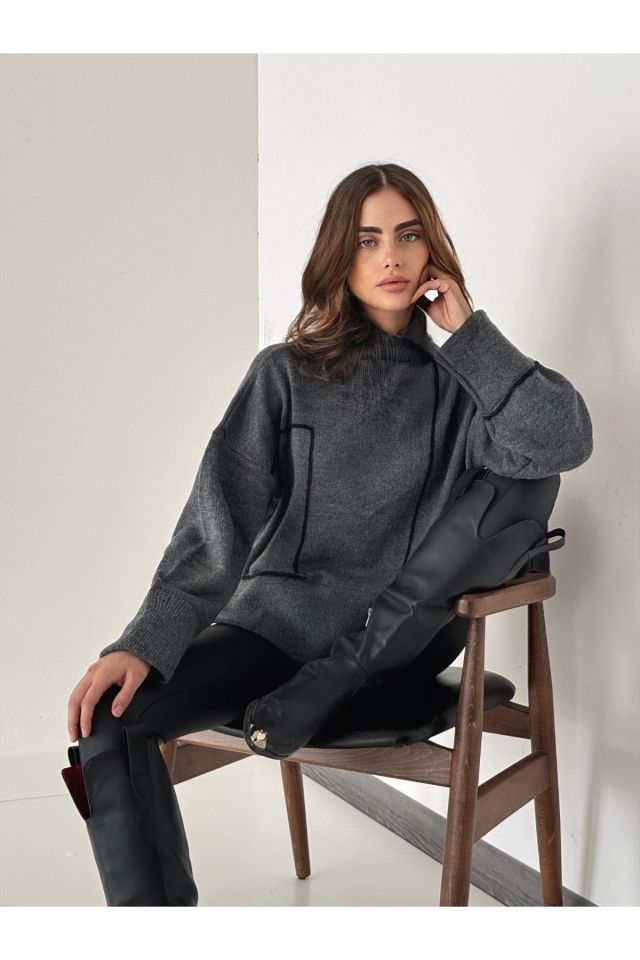 Süzene Nakışlı Oversize Kadın Kazak