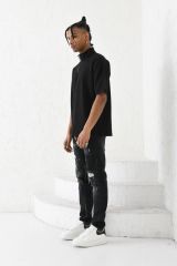 Fermuarlı Unisex Oversize Tshirt SİYAH - M