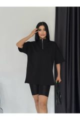 Fermuarlı Unisex Oversize Tshirt SİYAH - M