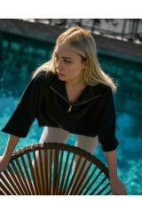 Fermuarlı Unisex Oversize Tshirt SİYAH - M