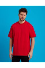 Pamuklu Unisex Oversize Basic T-shirt KIRMIZI - M