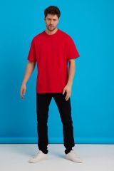 Pamuklu Unisex Oversize Basic T-shirt KIRMIZI - M