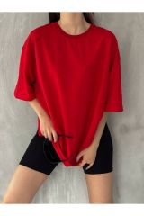 Pamuklu Unisex Oversize Basic T-shirt KIRMIZI - M