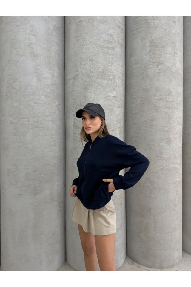 Modal Kumaş Fermuarlı Bomber Sweatshirt