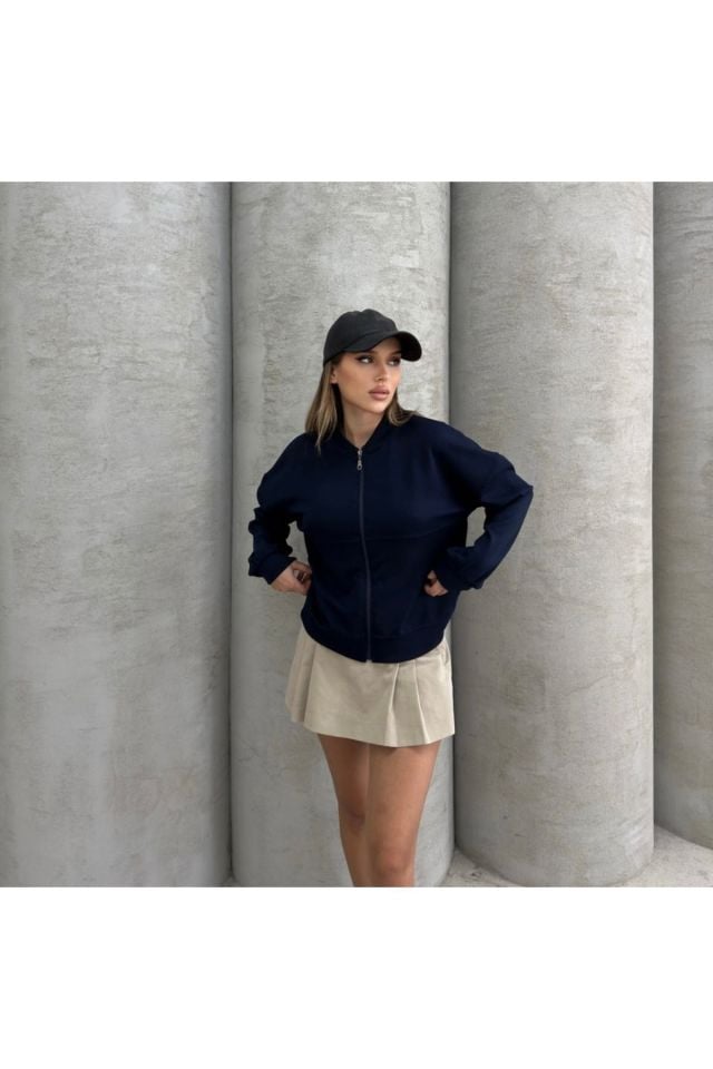 Modal Kumaş Fermuarlı Bomber Sweatshirt