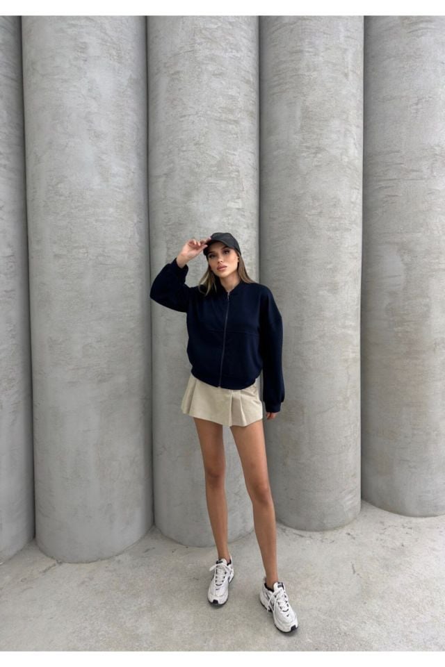 Modal Kumaş Fermuarlı Bomber Sweatshirt