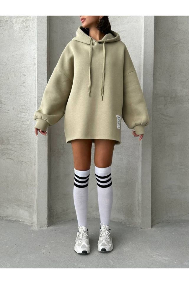 Oversize Uzun Kapüşonlu Kadın Sweatshirt