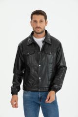 Mevsimlik Oversize Crop Deri Ceket SİYAH - XL
