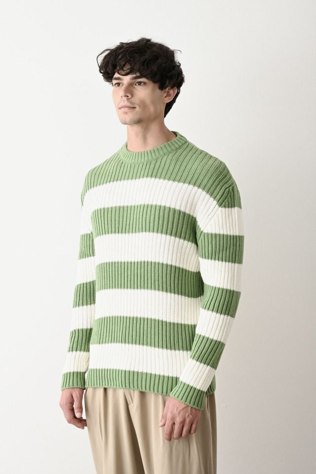 Oversize Erkek Çizgili Kazak
