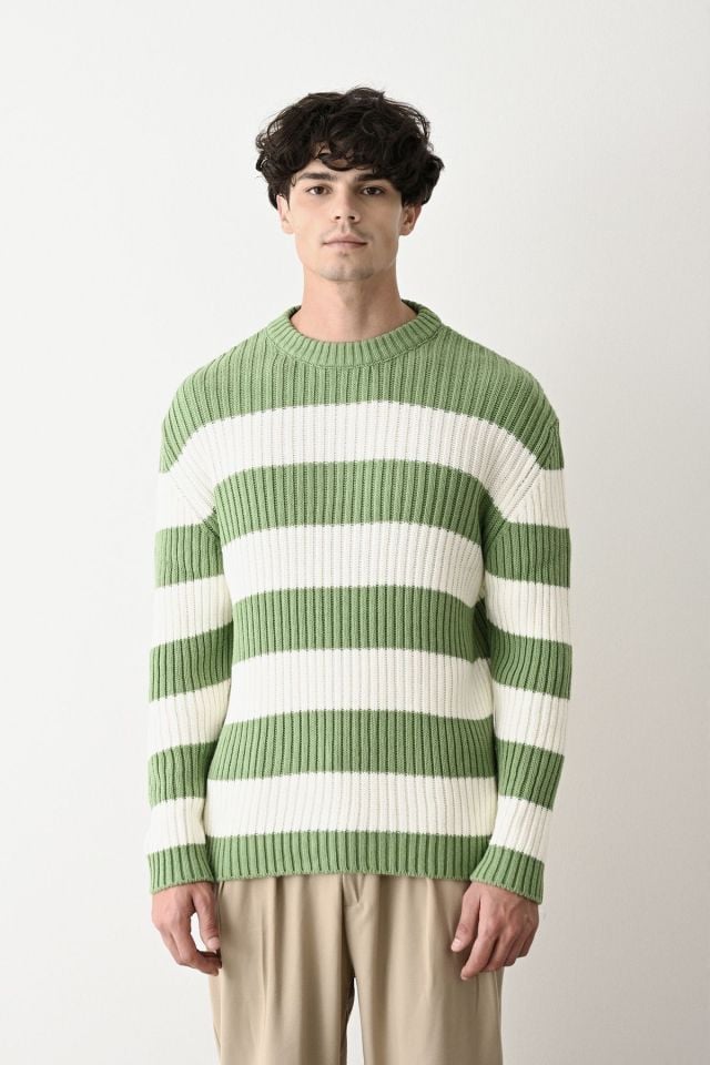 Oversize Erkek Çizgili Kazak