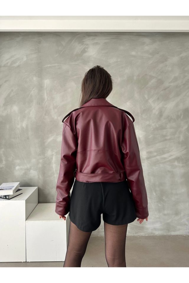 Oversize Kemerli Kadın Tarz Ceket BORDO - L