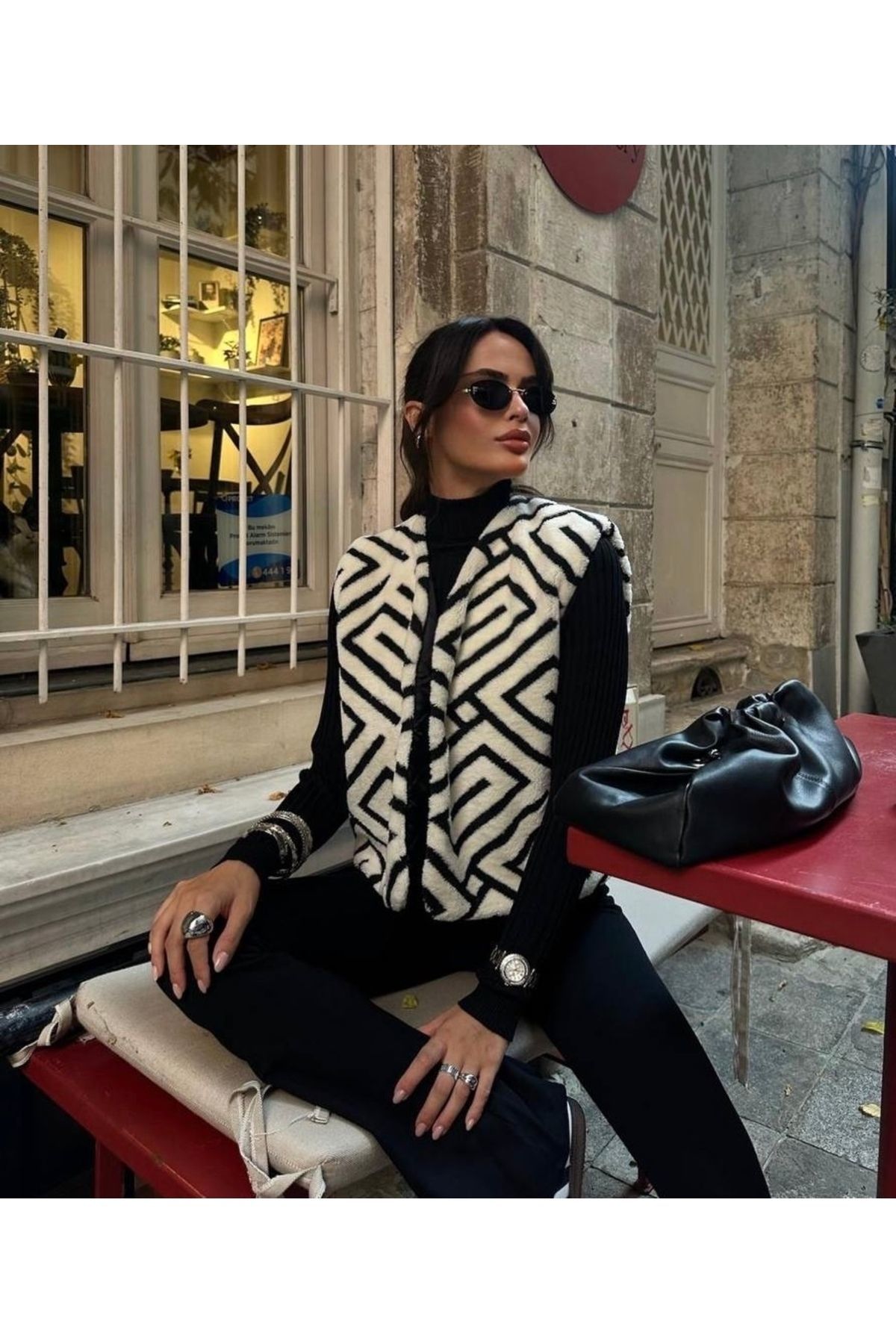 Desenli Oversize Kışlık Kadın Yelek BEYAZ - L
