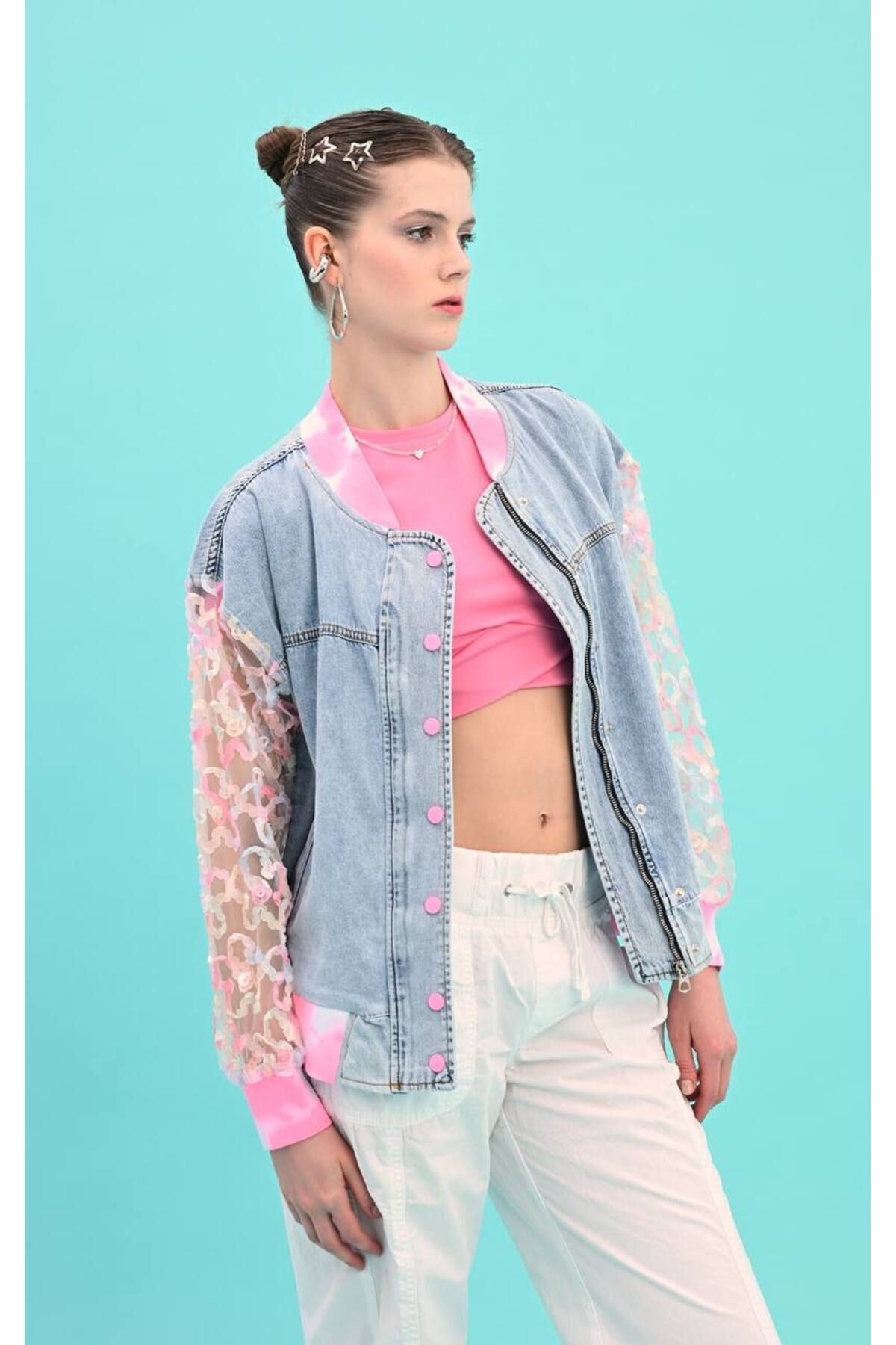 Organize Kol Batik Detay Ceket PEMBE - L