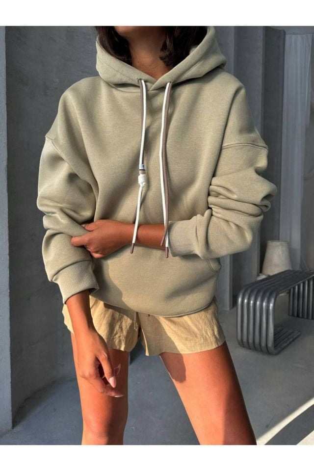 Bağcık Detay Oversize Kadın Sweatshirt Çağla - L