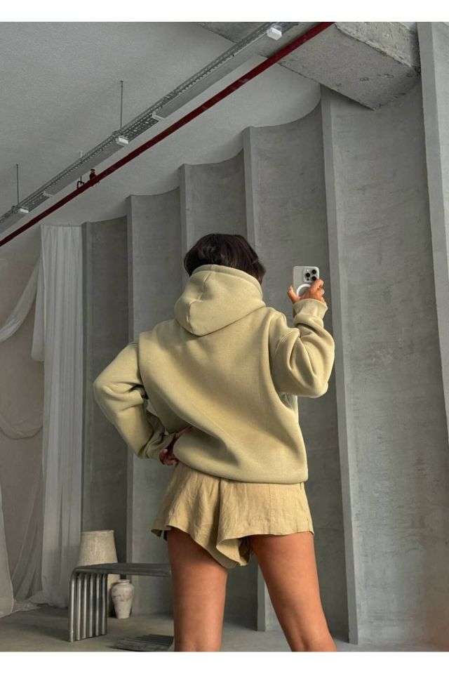 Bağcık Detay Oversize Kadın Sweatshirt Çağla - L