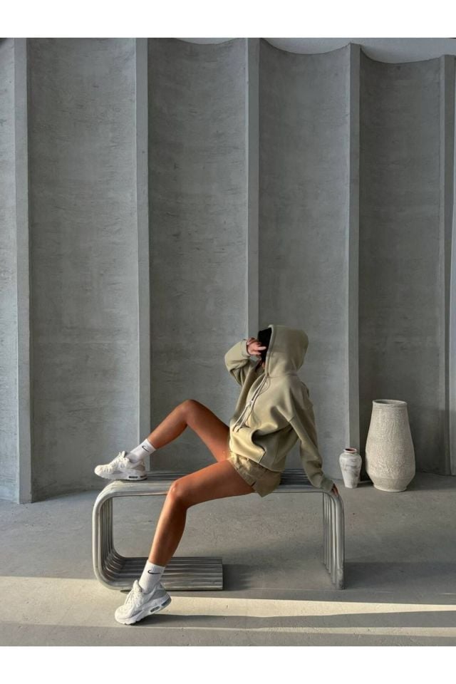 Bağcık Detay Oversize Kadın Sweatshirt Çağla - L