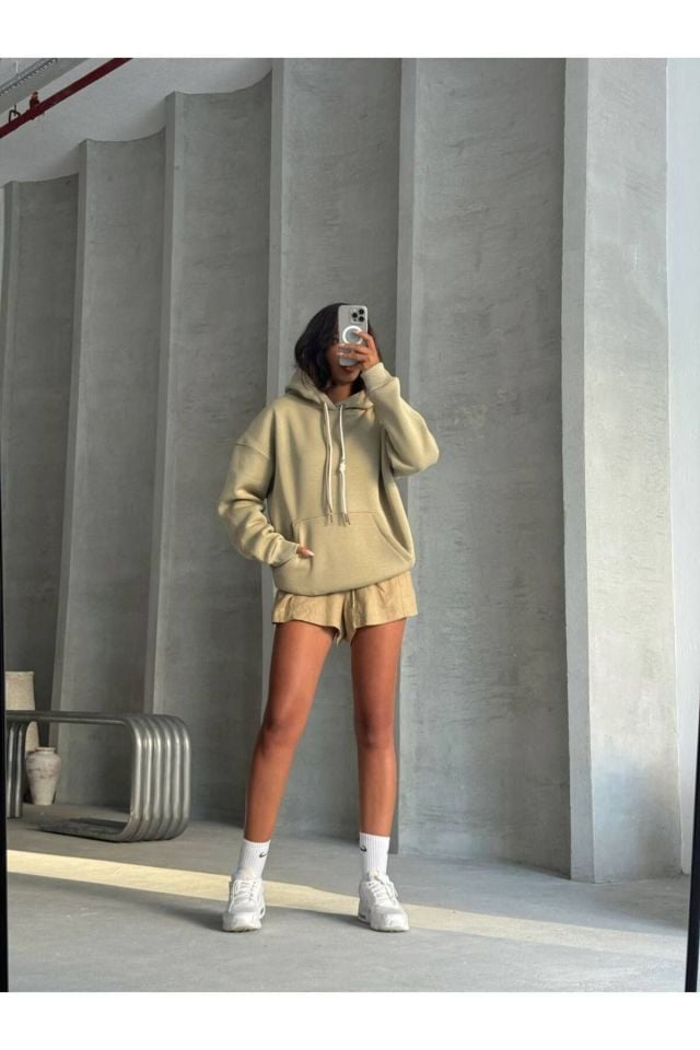 Bağcık Detay Oversize Kadın Sweatshirt Çağla - L