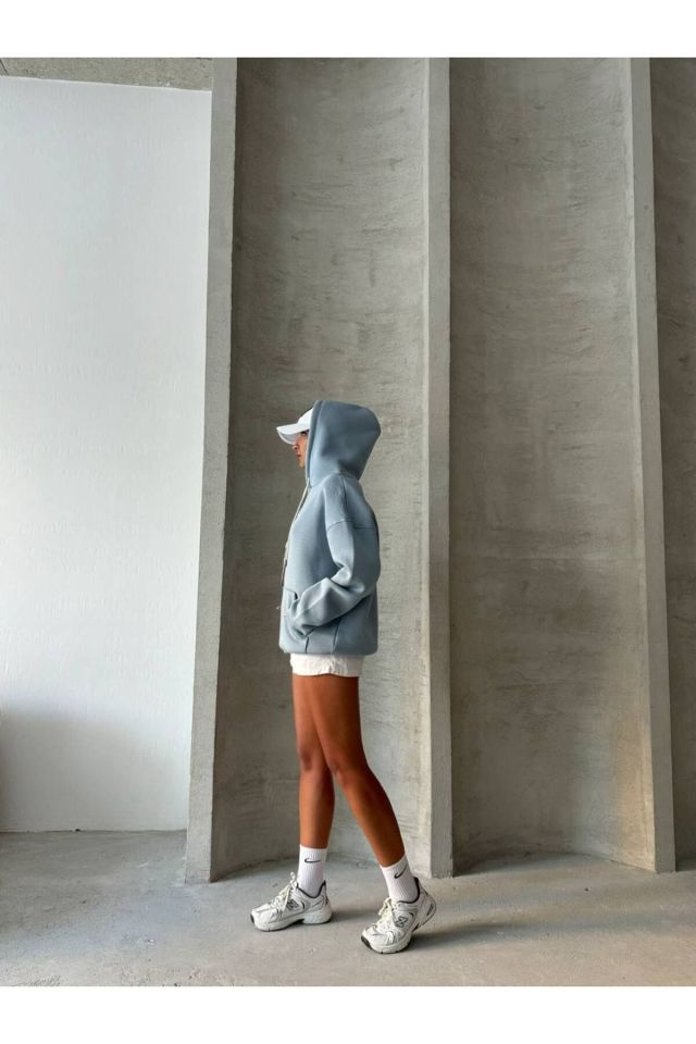 Bağcık Detay Oversize Kadın Sweatshirt AÇIK MAVİ - L