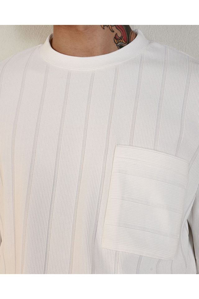 Cepli Çizgi Detay Oversize Tshirt BEYAZ - L
