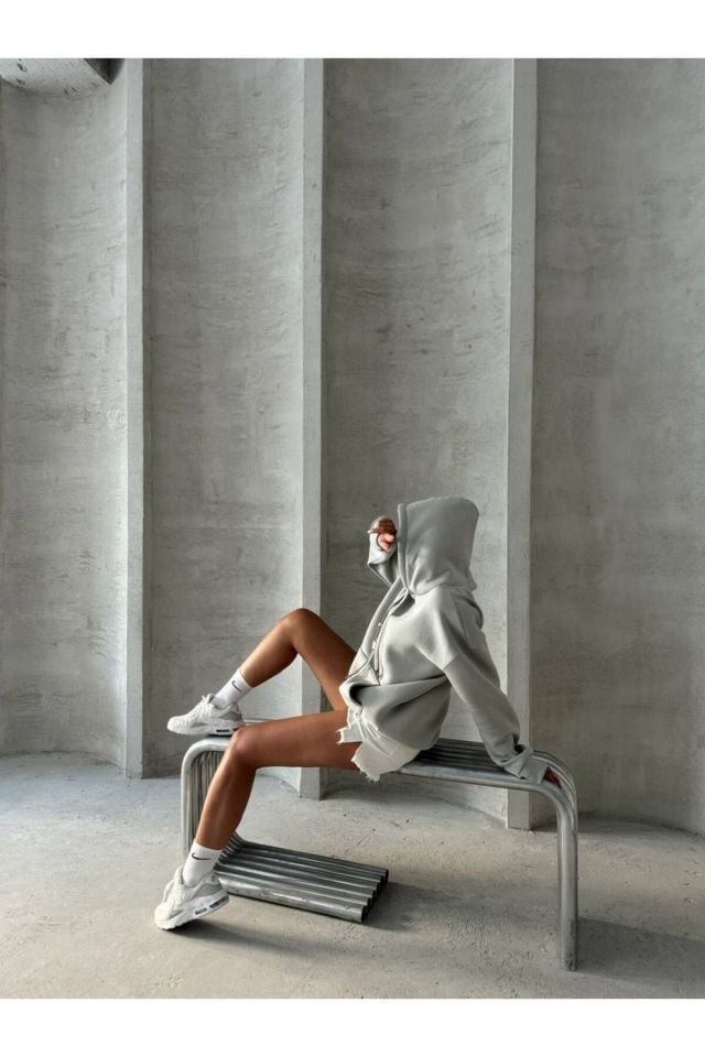 Bağcık Detay Oversize Kadın Sweatshirt GRİ - S