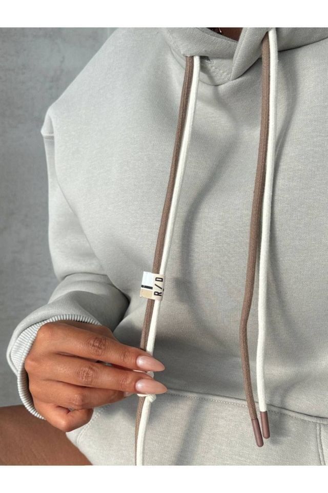 Bağcık Detay Oversize Kadın Sweatshirt GRİ - S