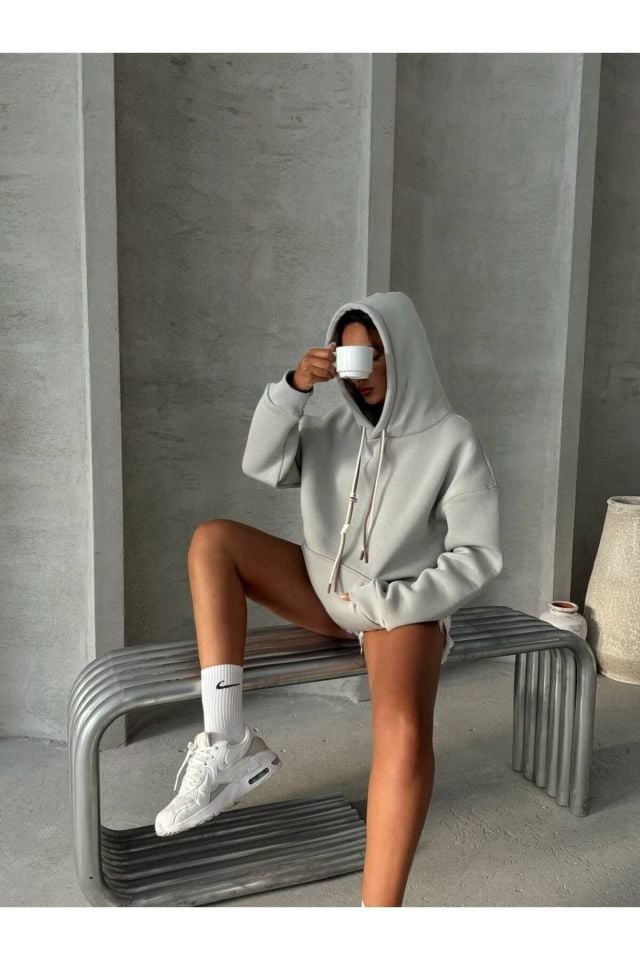 Bağcık Detay Oversize Kadın Sweatshirt GRİ - S