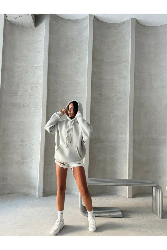 Bağcık Detay Oversize Kadın Sweatshirt GRİ - S