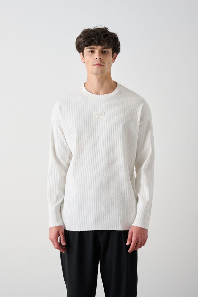 Fitilli Ön Detay Oversize Erkek Sweatshirt BEYAZ - XL