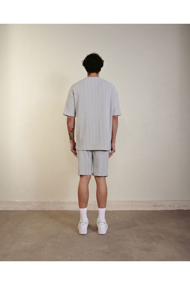 Cepli Çizgi Detay Oversize Tshirt GRİ - L