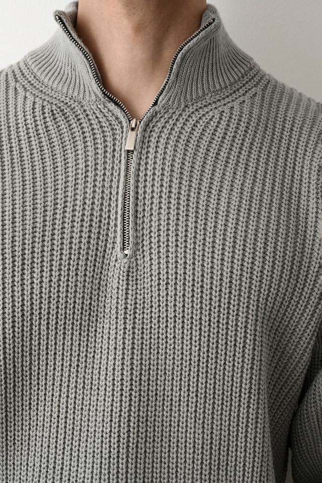 Fermuarlı Dik Yaka Basic Oversize Kazak
